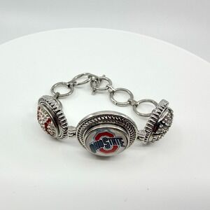 Silver Tone Red White Rhinestone Collegiate Fan‎ Bracelet Ohio Sports Team Boho